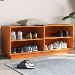 Berkfield Home Shoe Cabinet Wax Brown 110x34x45 cm Solid Wood Pine - Size: 110 x 34 x 45 cm - thumbnail 2