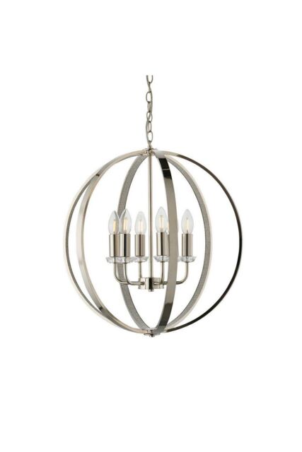 Netlighting Ritz 6 Light Ceiling Pendant Bright Nickel & Clear Faceted Acrylic E14 in Grey - image 1