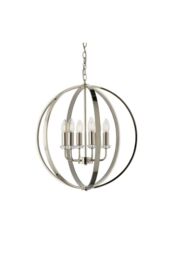 Netlighting Ritz 6 Light Ceiling Pendant Bright Nickel & Clear Faceted Acrylic E14 in Grey
