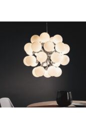 Netlighting Oscar Globe Pendant Satin Nickel Effect Plate & Gloss White Glass 28 Light Dimmable IP20 G9 in Grey - thumbnail 2