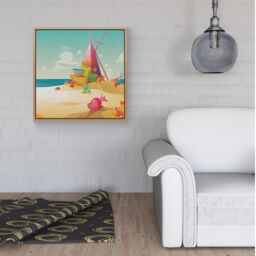Warren Reed - Designer Fish On A Beach Holiday Framed Canvas in Light Brown - Size: w40 inch x h40 inch - thumbnail 2