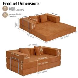 FORGEVIO Orange 200CM Sectional Sofa bed in Terracotta - Size: 0.6m2 - thumbnail 2