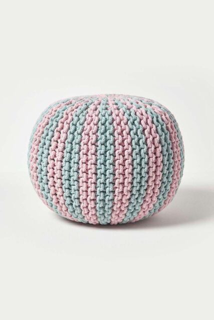 Homescapes Knitted Pouffe Striped Footstool 35 x 40 cm in Pink - image 1