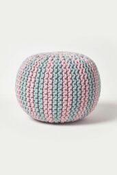 Homescapes Knitted Pouffe Striped Footstool 35 x 40 cm in Pink - thumbnail 1