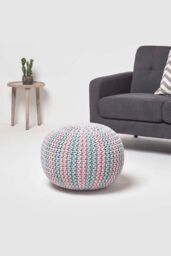 Homescapes Knitted Pouffe Striped Footstool 35 x 40 cm in Pink - thumbnail 2