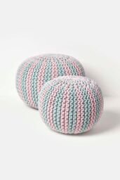Homescapes Knitted Pouffe Striped Footstool 35 x 40 cm in Pink - thumbnail 5