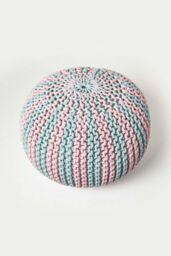 Homescapes Knitted Pouffe Striped Footstool 35 x 40 cm in Pink - thumbnail 3