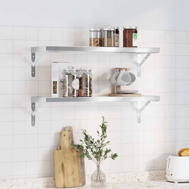 Berkfield Home Wall Shelves 2 pcs 75x23.5x3 cm Silver Stainless Steel - image 1