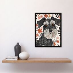 Artery8 Miniature Schnauzer with Daisies Watercolour Framed Wall Art in Dark Grey - Size: A4 - thumbnail 4