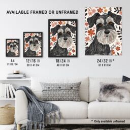 Artery8 Miniature Schnauzer with Daisies Watercolour Framed Wall Art in Dark Grey - Size: A4 - thumbnail 3