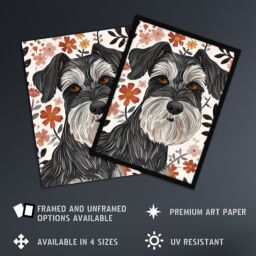 Artery8 Miniature Schnauzer with Daisies Watercolour Framed Wall Art in Dark Grey - Size: A4 - thumbnail 2