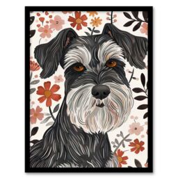 Artery8 Miniature Schnauzer with Daisies Watercolour Framed Wall Art in Dark Grey - Size: A4 - thumbnail 1