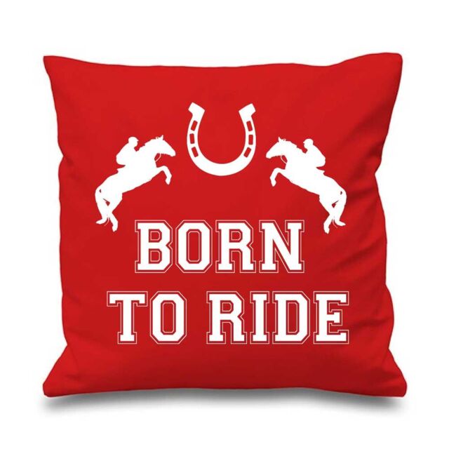 "60 SECOND MAKEOVER Red Cushion Cover Born To Ride 16"" x 16"" Daughter Friend Gift Decorative Cushion Home Horse Equestrian - Size: 40 cm x 40 cm"