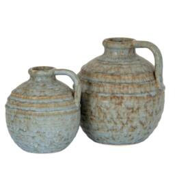 Wyld Haus Kala Large Rustic Ceramic Jug Vase with Handle in Grey - thumbnail 3