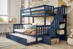 Flair Tag Triple Staircase Bunk Bed with Trundle in Blue - Size: Double - thumbnail 5