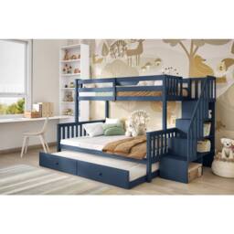 Flair Tag Triple Staircase Bunk Bed with Trundle in Blue - Size: Double - thumbnail 1