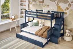 Flair Tag Triple Staircase Bunk Bed with Trundle in Blue - Size: Double - thumbnail 3
