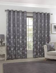 New Edge Blinds English Garden Lined Eyelet Jacquard Curtains in Grey - Size: 168 cm width x 137 cm drop - thumbnail 4
