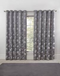 New Edge Blinds English Garden Lined Eyelet Jacquard Curtains in Grey - Size: 168 cm width x 137 cm drop - thumbnail 2