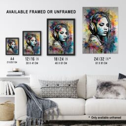 "Artery8 Wall Art Print Music Headphones Watercolour Grunge Emo Teen Bedroom Poster - Size: W18"" x H24""" - thumbnail 3