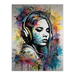 "Artery8 Wall Art Print Music Headphones Watercolour Grunge Emo Teen Bedroom Poster - Size: W18"" x H24""" - thumbnail 1