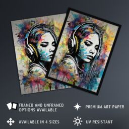 "Artery8 Wall Art Print Music Headphones Watercolour Grunge Emo Teen Bedroom Poster - Size: W18"" x H24""" - thumbnail 2