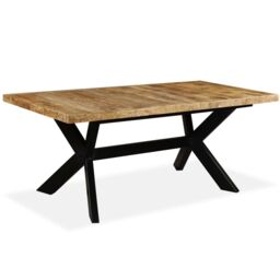 Berkfield Home Dining Table Solid Mango Wood & Steel Cross 180 cm in Brown - thumbnail 2