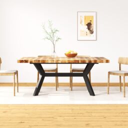 Berkfield Home Dining Table Solid Mango Wood & Steel Cross 180 cm in Brown - thumbnail 1