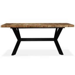 Berkfield Home Dining Table Solid Mango Wood & Steel Cross 180 cm in Brown - thumbnail 3