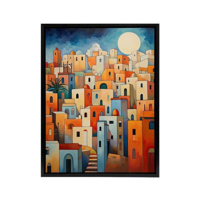 "Artery8 Abstract Morocco Cityscape Framed Canvas Wall Art Print - Size: W12"" x H16""" - image 1
