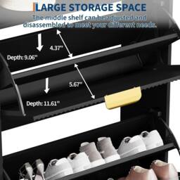 VOGREX Narrow Shoe Cabinet 2 Flip Drawers in Black - thumbnail 6