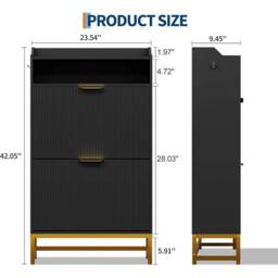 VOGREX Narrow Shoe Cabinet 2 Flip Drawers in Black - thumbnail 2