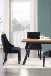Life Interiors Single Velvet Dining Chair Ergonomic Scoop Knockerback & Button Tufted Wood Legs in Black - thumbnail 8