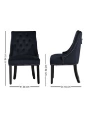Life Interiors Single Velvet Dining Chair Ergonomic Scoop Knockerback & Button Tufted Wood Legs in Black - thumbnail 6
