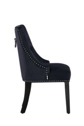 Life Interiors Single Velvet Dining Chair Ergonomic Scoop Knockerback & Button Tufted Wood Legs in Black - thumbnail 3