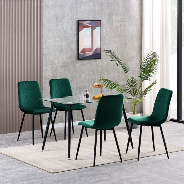 MCC Direct Set of 4 Velvet Fabric Upholstered Dining Chairs Lexi in Green - image 1