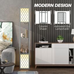 HOMCOM 2-Light Modern Floor Lamp with Shelves for Living Room, Bedroom in Light Grey - thumbnail 5