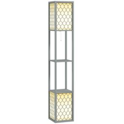 HOMCOM 2-Light Modern Floor Lamp with Shelves for Living Room, Bedroom in Light Grey - thumbnail 2