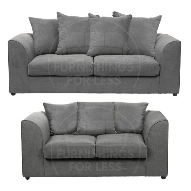 Furnishings For Less UK Casper Chenille Sofa Set 3 & 2 Seater Sofa Scatter Back Curved Arm in Grey - image 1