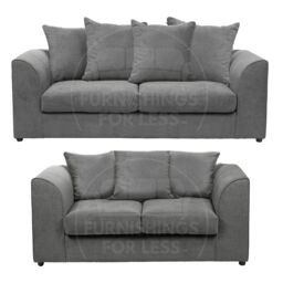 Furnishings For Less UK Casper Chenille Sofa Set 3 & 2 Seater Sofa Scatter Back Curved Arm in Grey - thumbnail 1