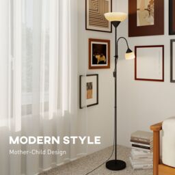 HOMCOM Mother-Child Floor Lamp Duo Light with 3 Colour Temperatures in Black - thumbnail 6