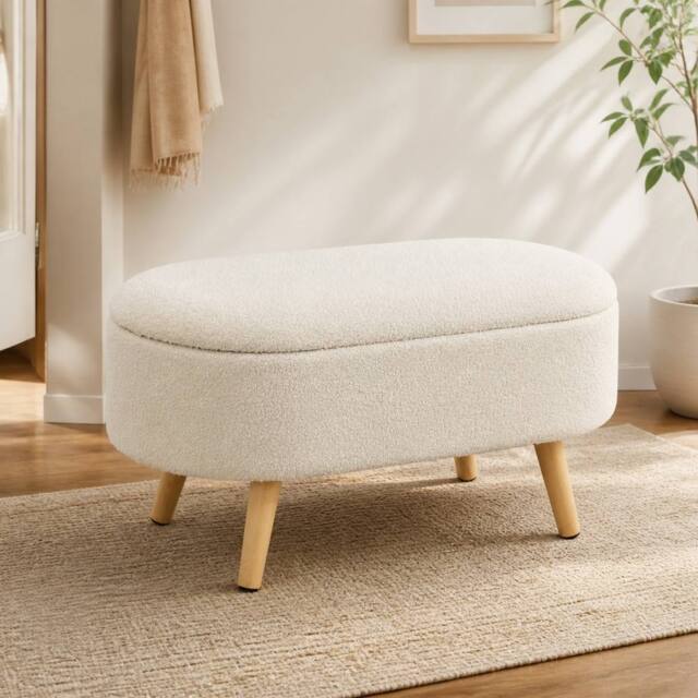 STILVORA Storage Ottoman with Inner Storage in Cream - image 1