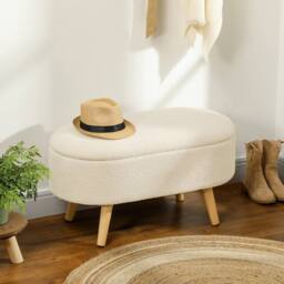 STILVORA Storage Ottoman with Inner Storage in Cream - thumbnail 2