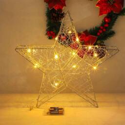 Voltico Wireframe Star Light Decoration Battery Operated Silver Metal Ornament in Warm White - Size: 1 Pack