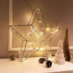 Voltico Wireframe Star Light Decoration Battery Operated Silver Metal Ornament in Warm White - Size: 1 Pack - thumbnail 2