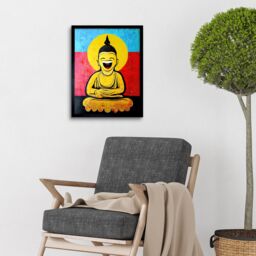 "Artery8 Wall Art Print Happy Buddha Fun Acrylic Art Framed in Black - Size: W12"" x H16""" - thumbnail 2