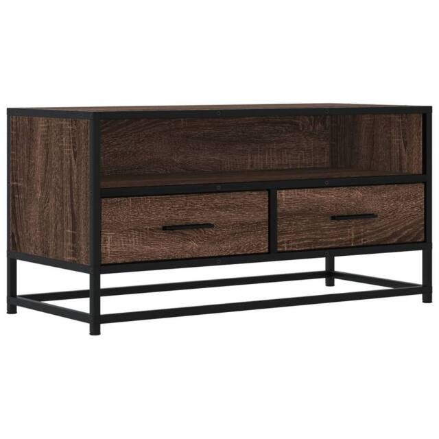 Berkfield Home TV Cabinet Brown Oak 80x34.5x40 cm Engineered Wood & Metal - image 1