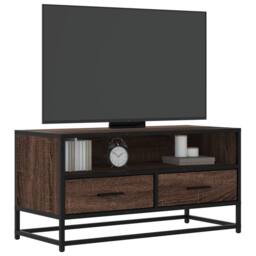 Berkfield Home TV Cabinet Brown Oak 80x34.5x40 cm Engineered Wood & Metal - thumbnail 2