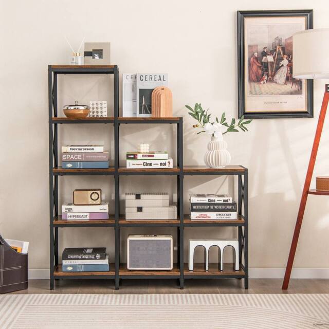 Costway 5-Tier Bookshelf 9 Cubes Bookcase with Carbon Steel Frame in Brown - image 1