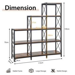 Costway 5-Tier Bookshelf 9 Cubes Bookcase with Carbon Steel Frame in Brown - thumbnail 2